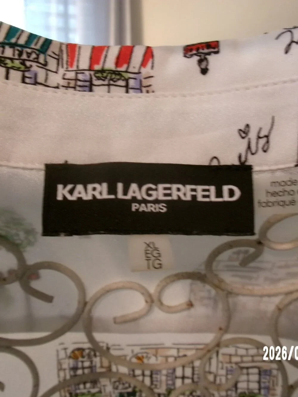Karl Lagerfeld XL Whimsical Paris Fashion LONG BLOUSE Top Long Sleeve Button Up - Picture 3 of 8